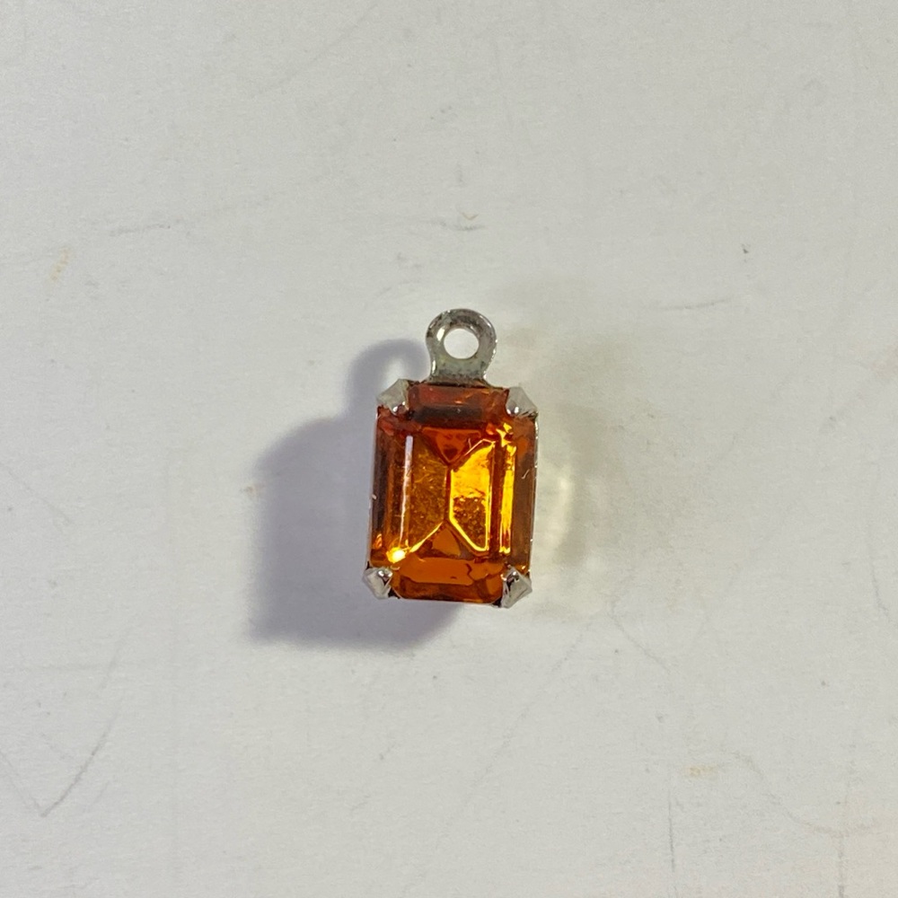 Vintage amber orange glass emerald cut charm pendant